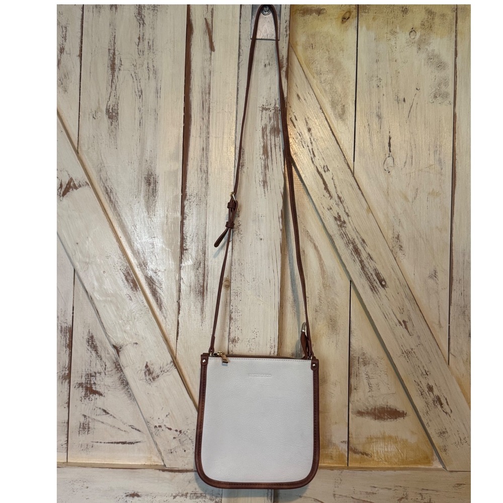 Westbronco Crossbody‎ White Leather Brown Trim Bag